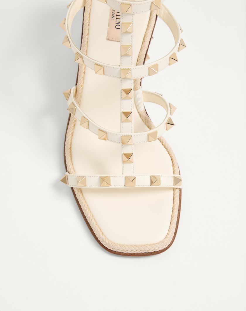 ROCKSTUD WEDGE SANDAL IN CALFSKIN WITH CORNELY EMBROIDERY 80MM - Image 7